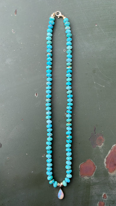 ONE OF A KIND TURQUOISE AND PIPE OPAL NECKLACE