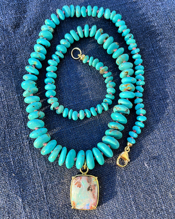ONE OF A KIND KINGMAN TURQUOISE AND BOULDER OPAL NECKLACE