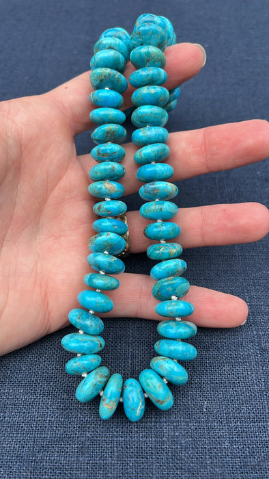 ONE OF A KIND TURQUOISE RONDELLE NECKLACE-12mm